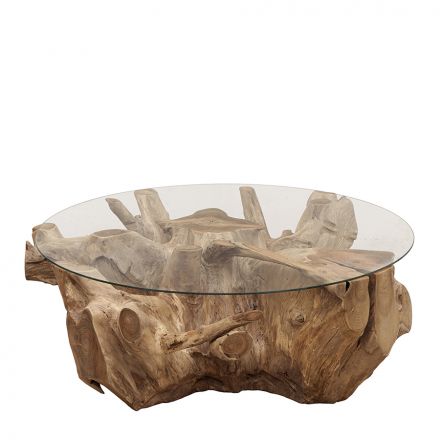 Стол кофейный из массива тика ROOT (РУТ) 100 со стеклом (71635N) фото